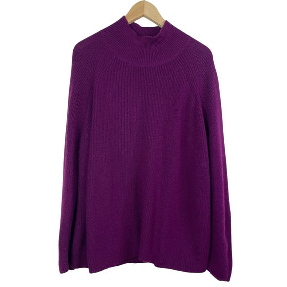 Eileen Fisher Ribbed Turtleneck Raglan Long Sleeve Merino Wool Purple Sweater XL - Picture 2 of 16